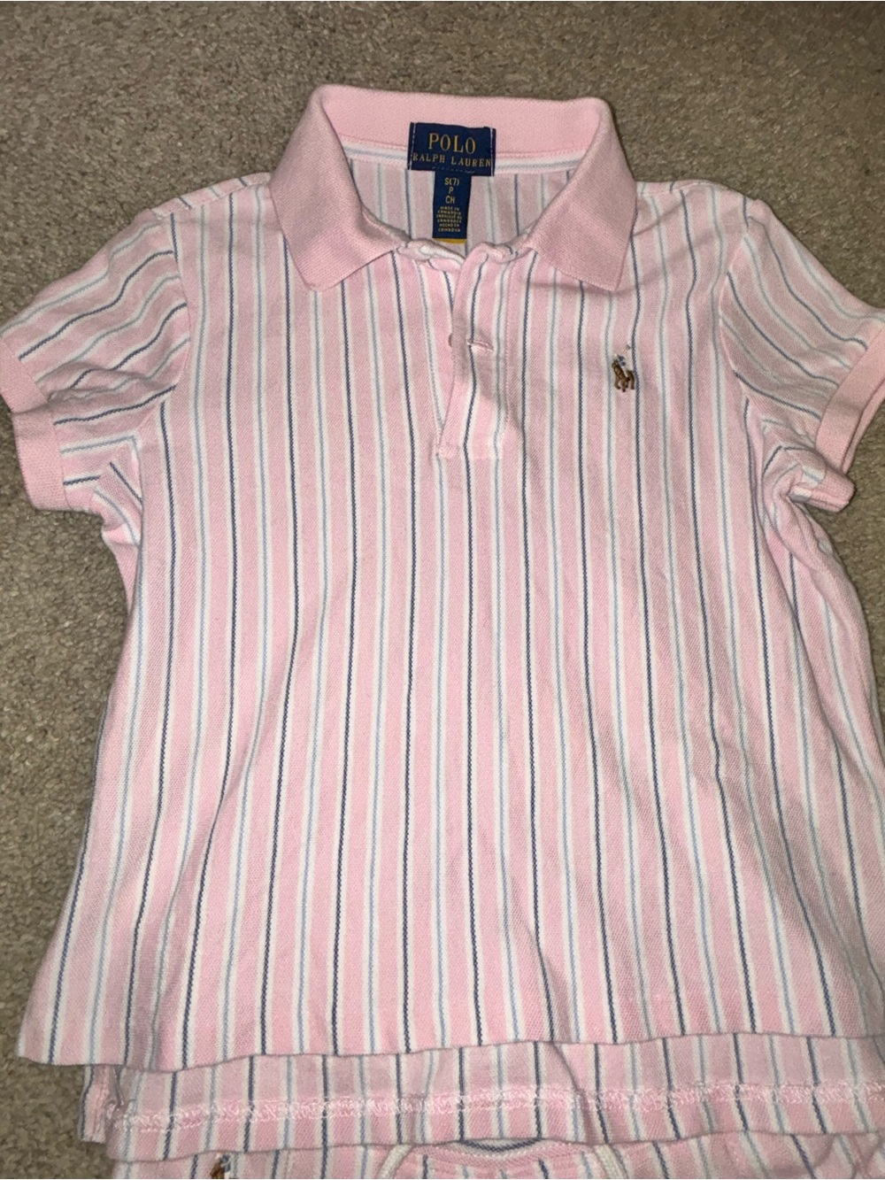 Polo by Ralph Lauren Light Pink White Blue Striped Girls Polo Top & Skort Set - Picture 6 of 8